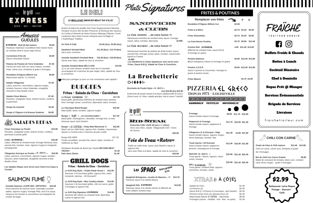 Menus Le Grill Express